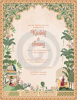 Mughal wedding invitation card design.