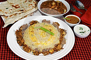 Special Moghlai chicken biryani, Mughlai chicken, butter naan