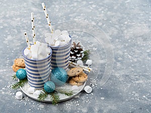 Mugs with white fluffy marshmellows