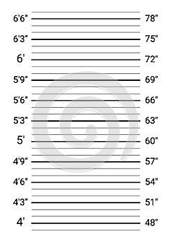 Mugshot background. Police lineup wall with an imperial units scale