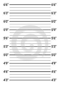 Mugshot background. Police lineup wall with an imperial units scale.