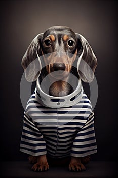 Mugshot of wanted dog in prison, dachshund in jail clothes, Generative AI