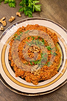 Muhammara traditional Arabic mezze. Lebanese food