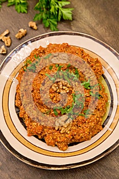 Muhammara traditional Arabic mezze. Lebanese food photo