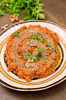 Muhammara traditional Arabic mezze. Lebanese food photo