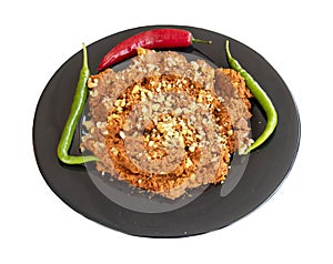 Muhammara on a white background. Turkish cuisine appetizers