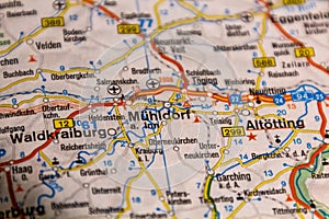 Muhldorf am Inn, Bavaria state, Germany on a road m