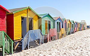 Muizenberg beach huts in South Africa close up