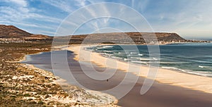 Muizenberg Beach next to Cape Town  panorama view during winter