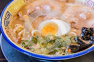 Mukashi chashu ramen with boiled egg.