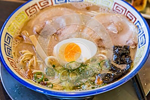 Mukashi chashu ramen with boiled egg