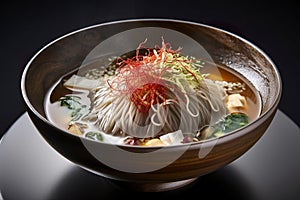 Mul naengmyeon: Cold buckwheat noodles in a clear broth, AI generative