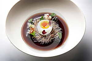 Mul naengmyeon: Cold buckwheat noodles in a clear broth, generative AI