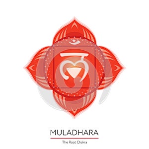 Muladhara. Chakra isolated multicolored icon - for yoga studio, banner, poster. Editable concept. photo