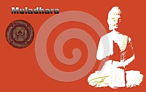 Muladhara chakra`s symbol witha buddha. first primary chakra