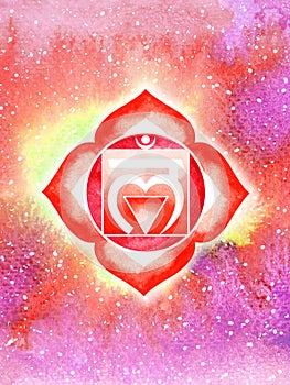 Muladhara Root Chakra red color logo symbol icon reiki mind spiritual health healing holistic energy lotus mandala watercolor photo