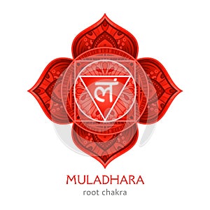 Muladhara, root chakra symbol. Colorful mandala. Vector illustration