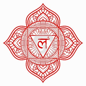 Muladhara, root chakra symbol. Colorful mandala. Vector illustration