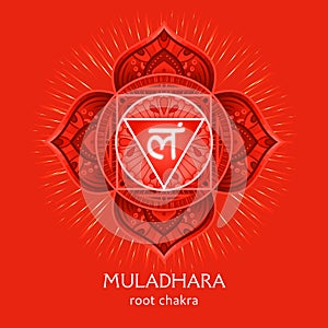 Muladhara, root chakra symbol. Colorful mandala. Vector illustration