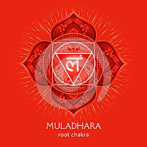 Muladhara, root chakra symbol. Colorful mandala. Vector illustration photo