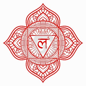 Muladhara, root chakra symbol. Colorful mandala. Vector illustration photo
