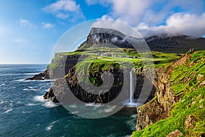 Mulafossur Waterfall in Faroe Islands photo