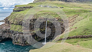 Mulafossur waterfall in Gasadalur, Vagar Island of the Faroe Islands