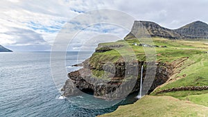 Mulafossur waterfall in Gasadalur, Vagar Island of the Faroe Islands