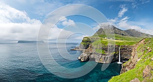 Mulafossur waterfall in Gasadalur, Vagar Island of the Faroe Islands photo