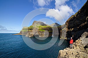 Mulafossur waterfall in Gasadalur. Vagar Island, Faroe islands photo