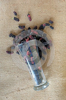 Mulberry fruits in glass spread