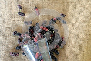 Mulberry fruits in glass spread