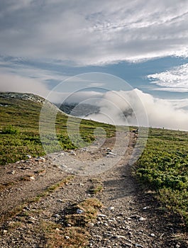 Mulen Mountain Peak Shrouded in Morning Clouds in Idre, Dalarna, Sweden photo