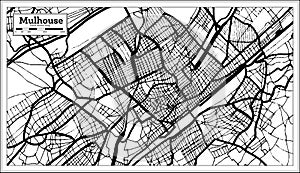 Mulhouse France City Map in Black and White Color in Retro Style. Outline Map