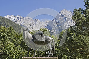 Muli monument in Mittenwald and Karwendel mountains