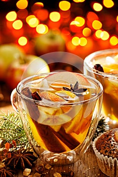 Mulled cider with addition of cinnamon, cloves, citrus and anise stars