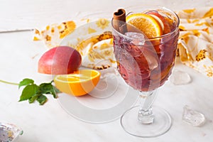 Mulled wine, apple cinnamon, orange, chilled, ice, close-up, grog, sangria