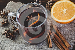 Mulled wine. Christmas hot alcoholic drink.