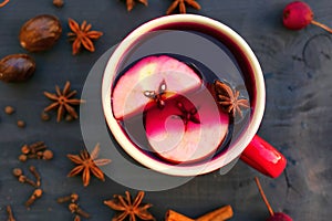 Mulled wine, Christmas hot drink with apple