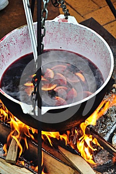 Mulled wine on fire