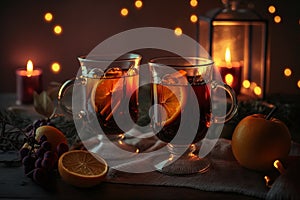 mulled wine in glass cup romantic mood Generative AI