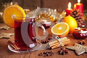Mulled wine or glÃÂ¼hwein on a rustic table