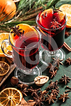 Mulled wine ingredients Hot red winter punch fruits spices