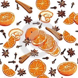Mulled wine ingridients seamless vector background photo