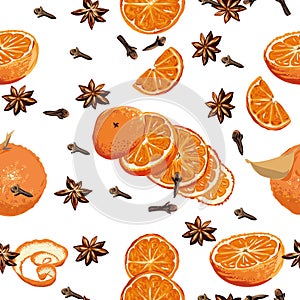 Mulled wine ingridients seamless vector background