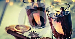 The Mulled wine in night celebration of New Year party and deli