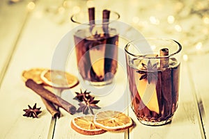 The Mulled wine in night celebration of New Year party and deli