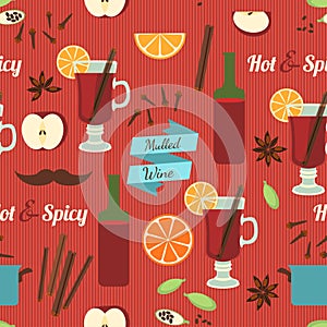 Mulled Wine Theme, Seamless Background. Vector Illustration, eps10.