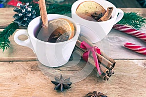 Mulled wine. Traditional Christmas and winter drink with red wine