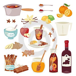 Mulled wine vector Christmas winey beverage punch drink hot